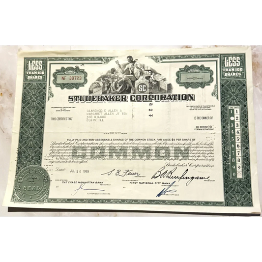Rare Studebaker Stock Certificate Captures American Auto History