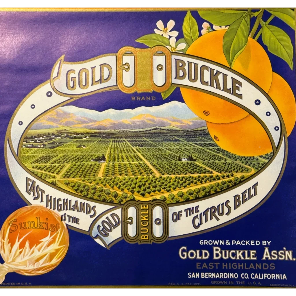 Rare Vintage 1930s Gold Buckle Orange Crate Label from California