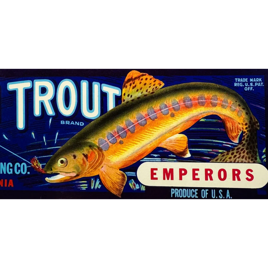 Rare Vintage 1940s Golden Trout Emperors Grapes Crate Label