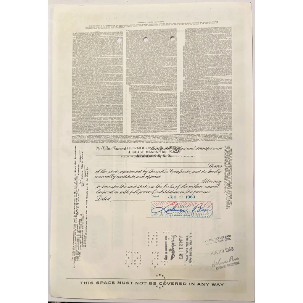 Rare Vintage 1960s Studebaker Packard Stock Certificate Teal Gem