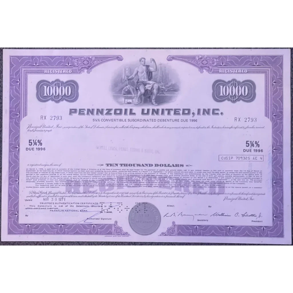 Rare Purple Pennzoil Stock Certificate Unearths American History