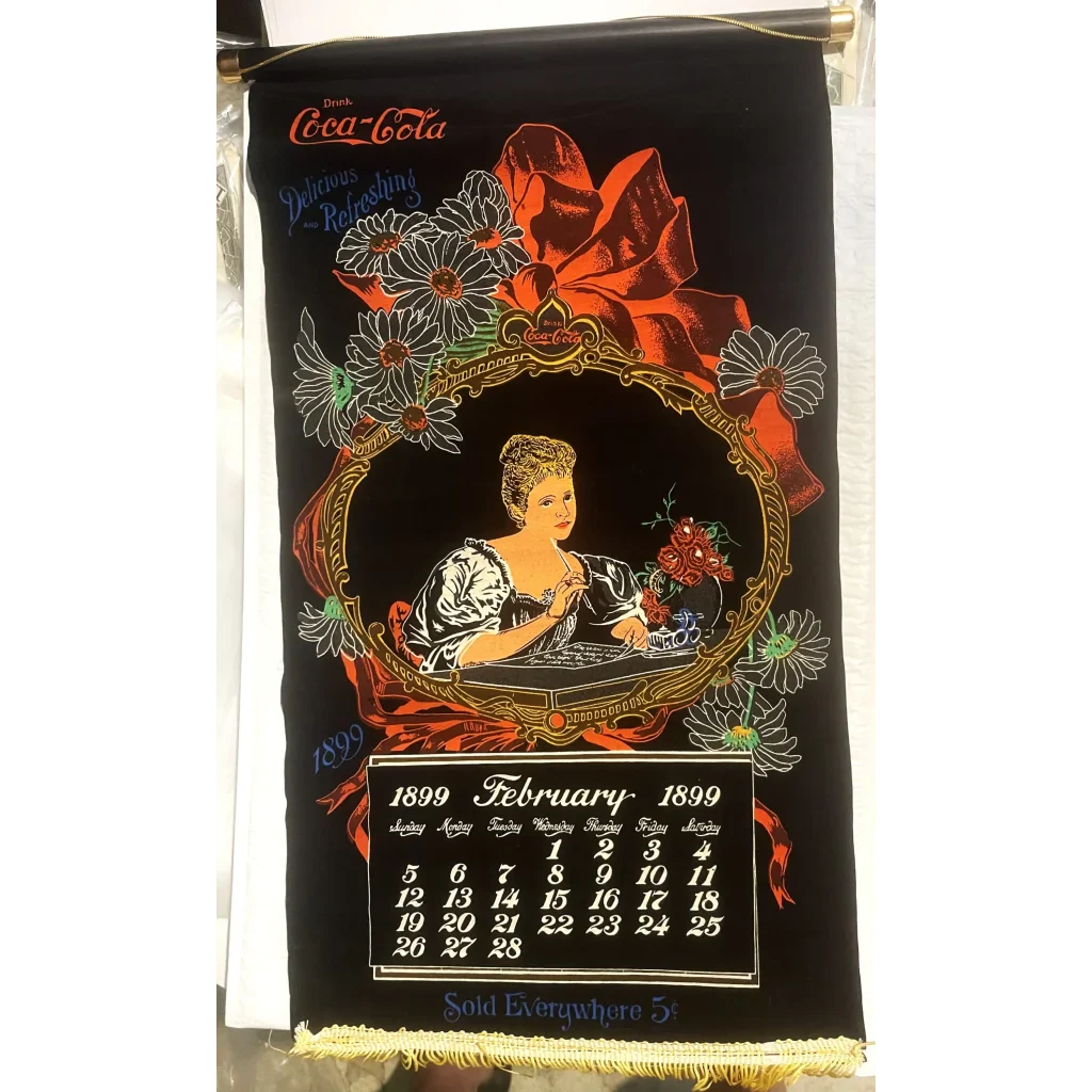 Rare Vintage Coke Coca-Cola Cloth Calendar Scroll Commemorating 1899