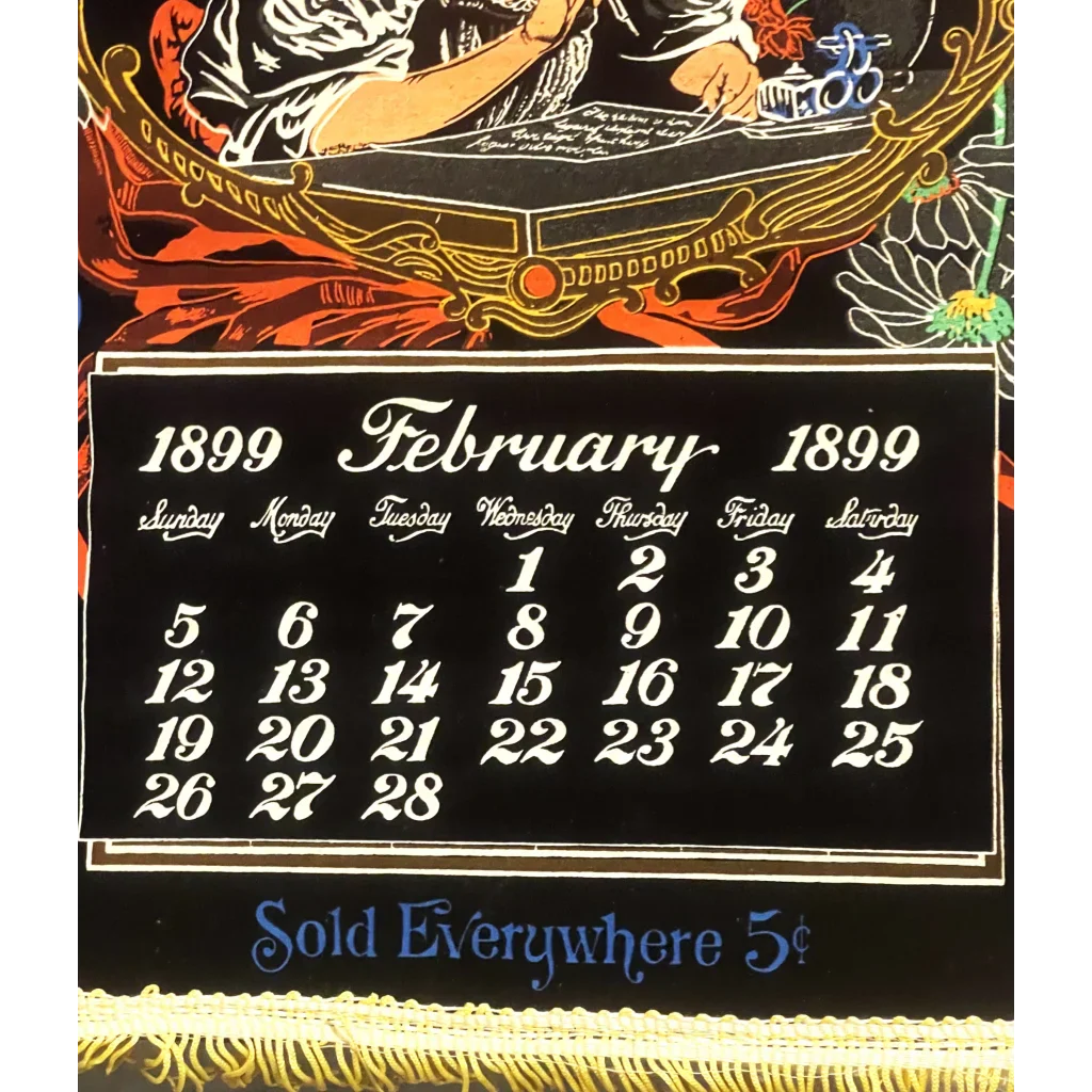 Rare Vintage Coke Coca-Cola Cloth Calendar Scroll Commemorating 1899
