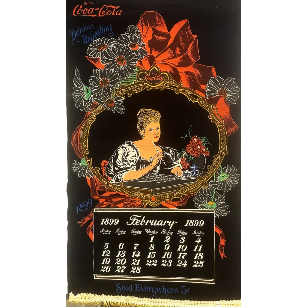 Rare Vintage Coke Coca-Cola Cloth Calendar Scroll Commemorating 1899