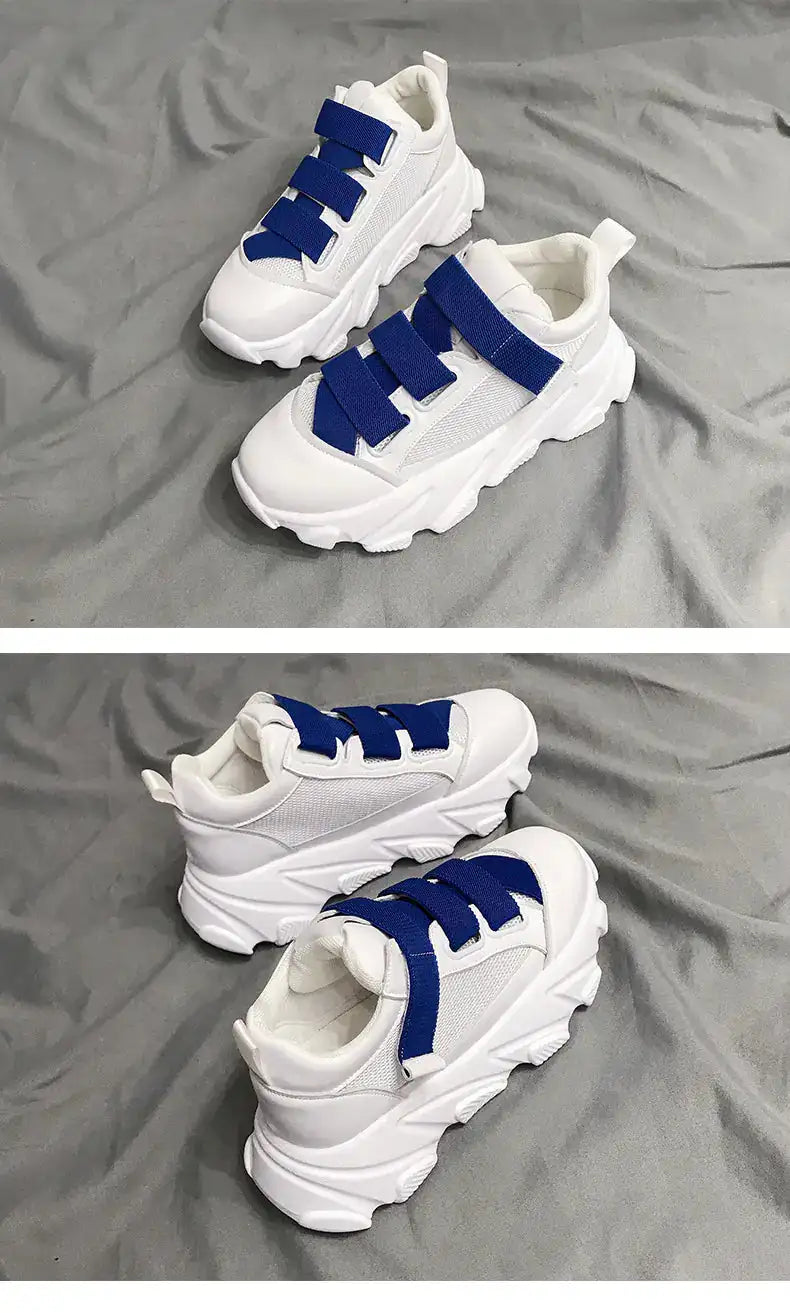 Velcro Platform Sneakers, Dad Shoes, White Casual Shoes
