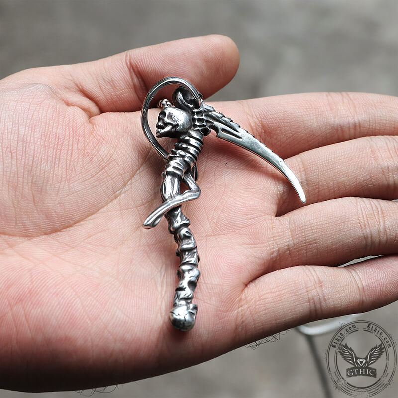 Reaper Scythe Stainless Steel Skull Pendant