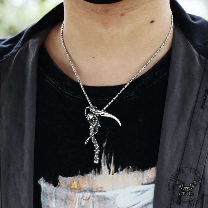 Reaper Scythe Stainless Steel Skull Pendant