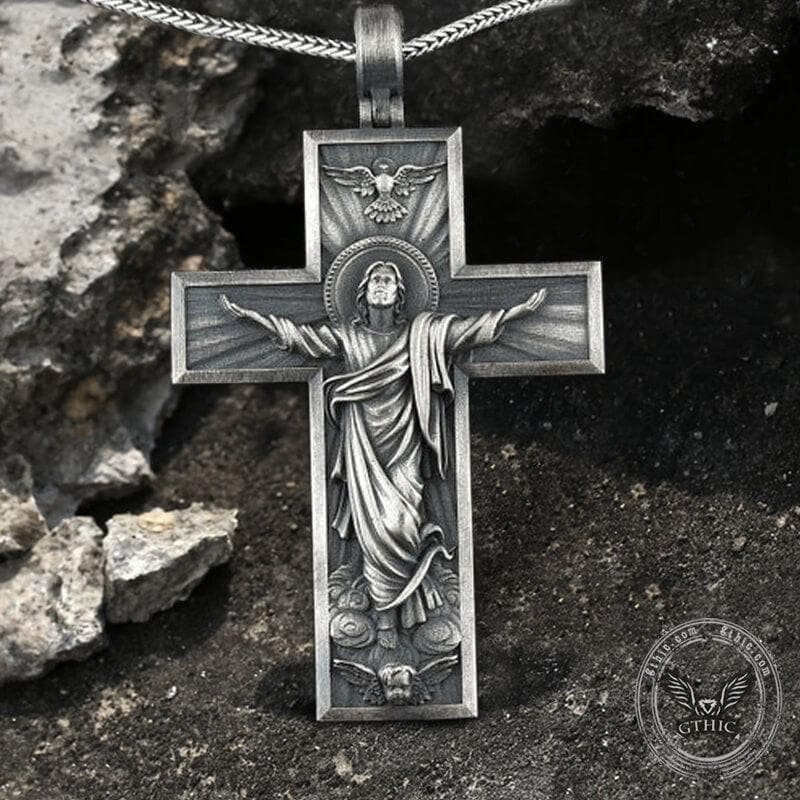 Resurrected Jesus Pure Tin Cross Necklace