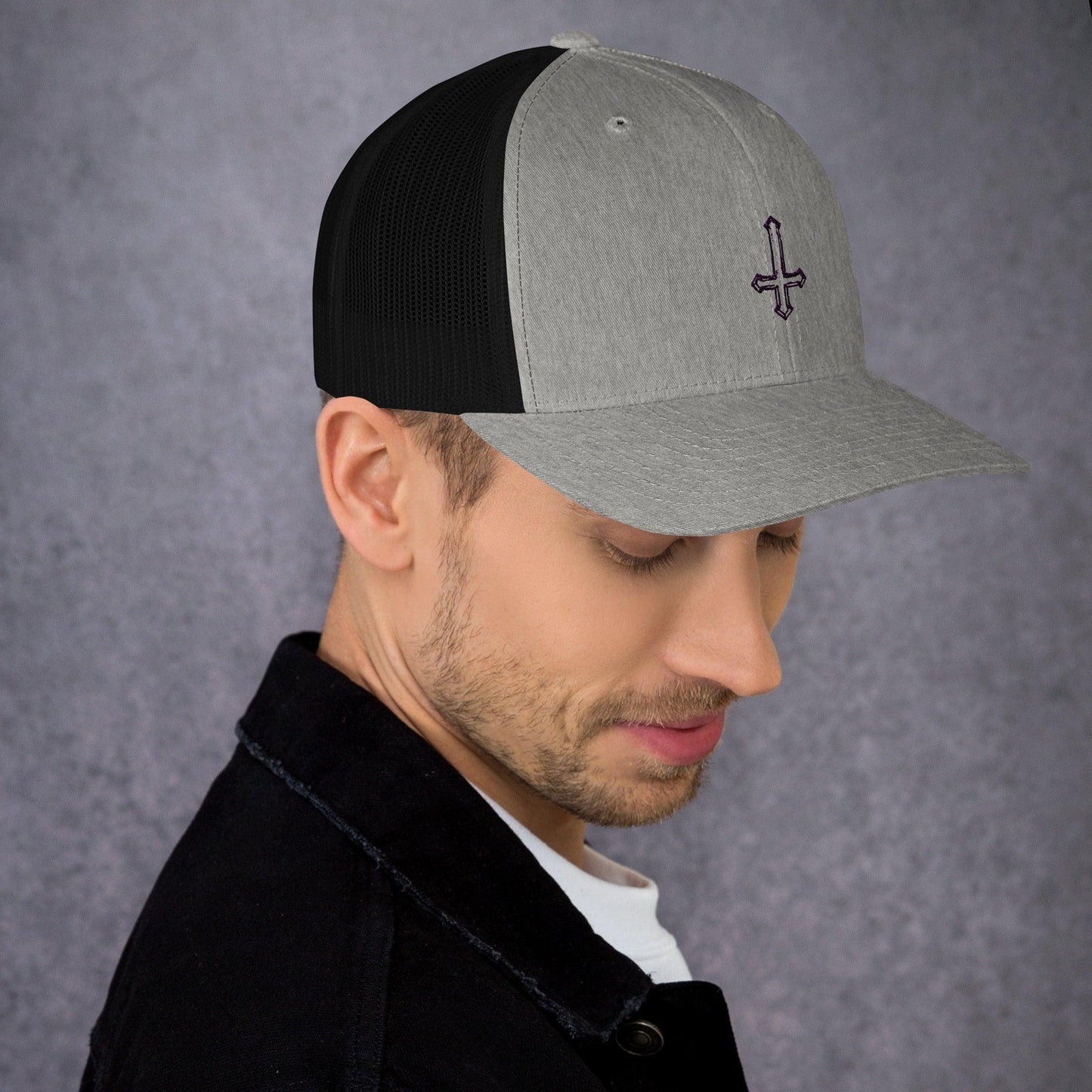 Hand Drawn Sketch Upside-Down Cross Trucker Cap - Lizard Vigilante