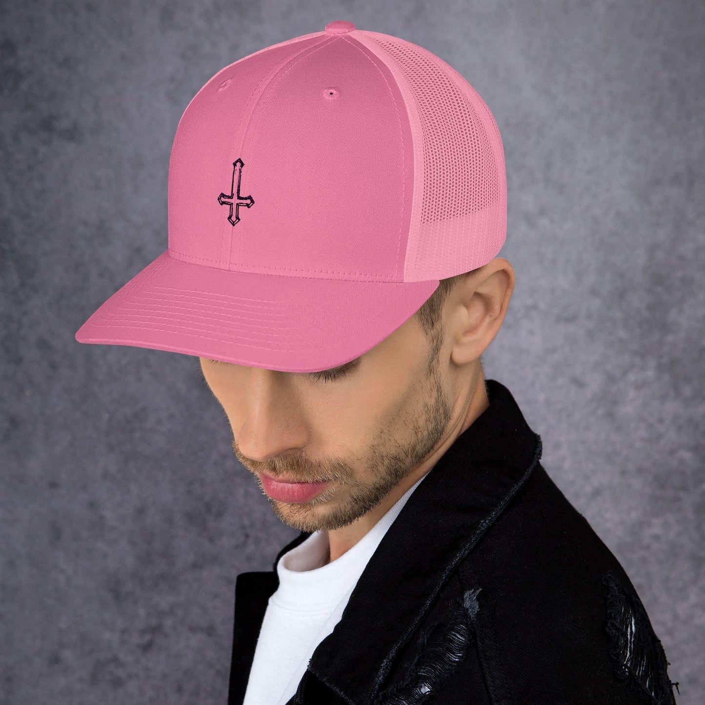 Hand Drawn Sketch Upside-Down Cross Trucker Cap - Lizard Vigilante