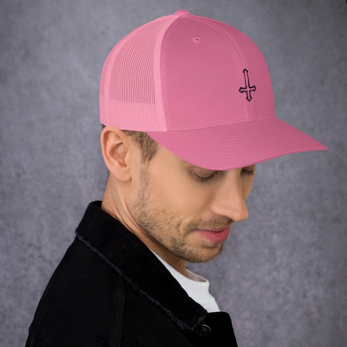 Hand Drawn Sketch Upside-Down Cross Trucker Cap - Lizard Vigilante