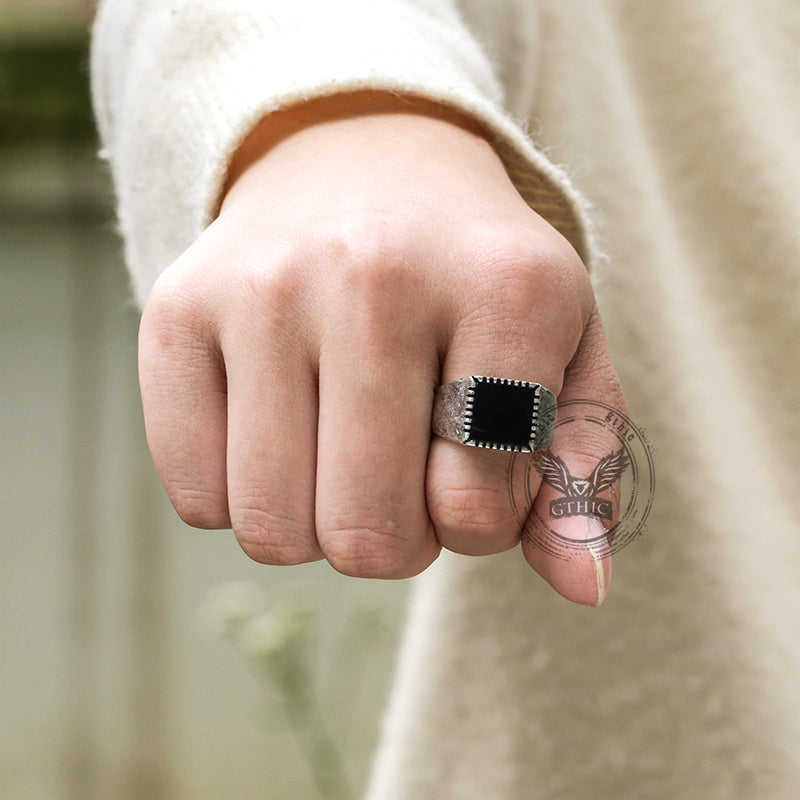 Retro Black Square Stainless Steel Ring