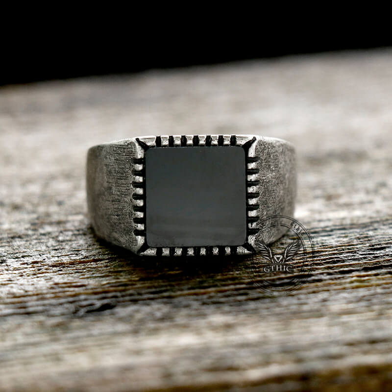 Retro Black Square Stainless Steel Ring
