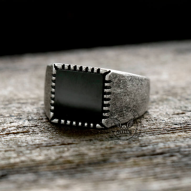 Retro Black Square Stainless Steel Ring