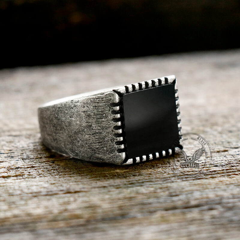 Retro Black Square Stainless Steel Ring