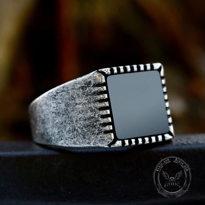 Retro Black Square Stainless Steel Ring