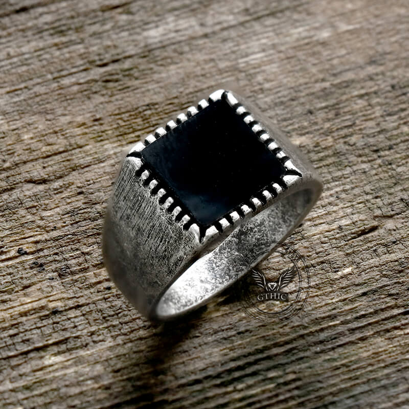 Retro Black Square Stainless Steel Ring