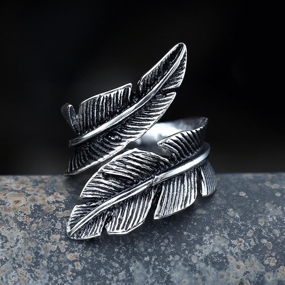 Retro Feather Stainless Steel Ring