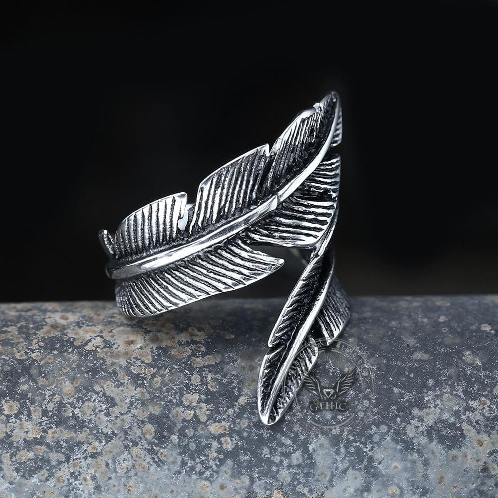 Retro Feather Stainless Steel Ring