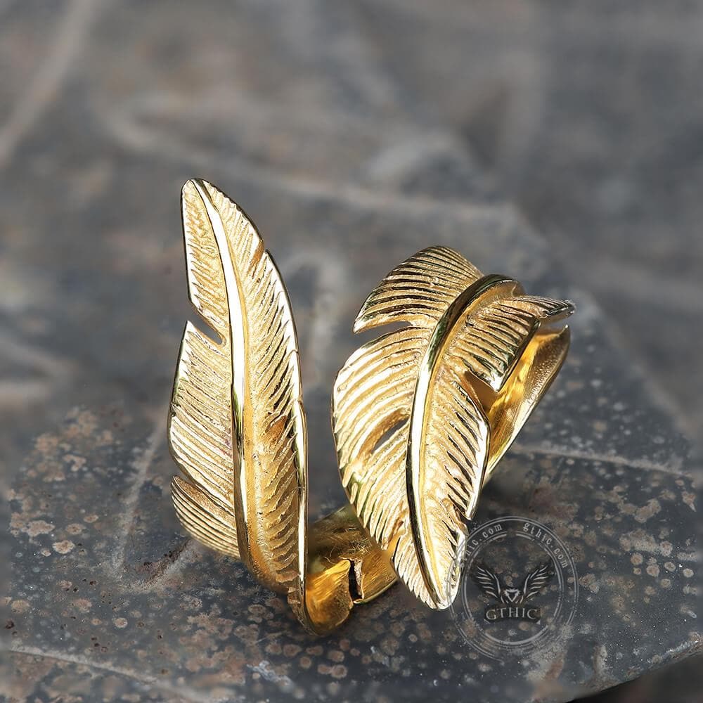 Retro Feather Stainless Steel Ring