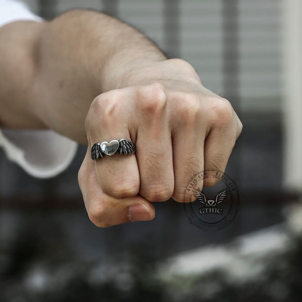 Retro Flying Love Stainless Steel Punk Ring