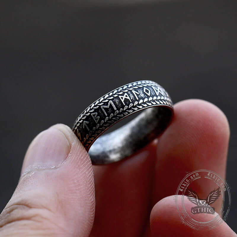 Retro Futhark Runes Stainless Steel Ring