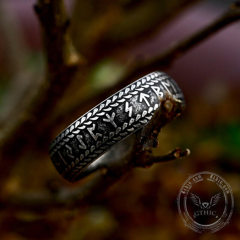 Retro Futhark Runes Stainless Steel Ring