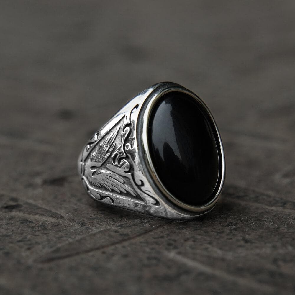 Retro Pattern Gem Stainless Steel Ring