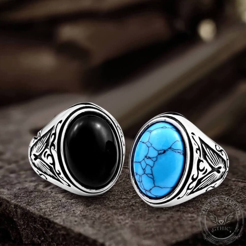 Retro Pattern Gem Stainless Steel Ring