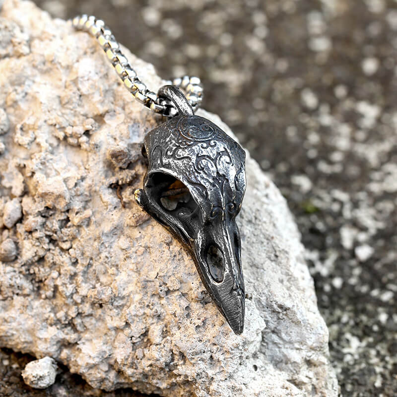 Retro Raven Stainless Steel Skull Pendant