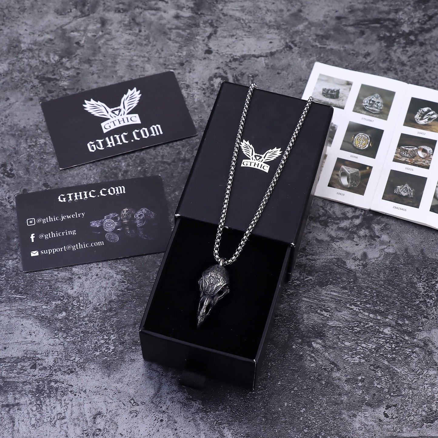 Retro Raven Stainless Steel Skull Pendant