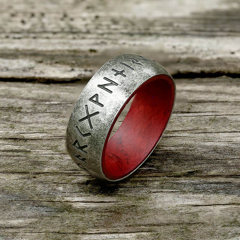 Retro Wood Runes Stainless Steel Viking Ring