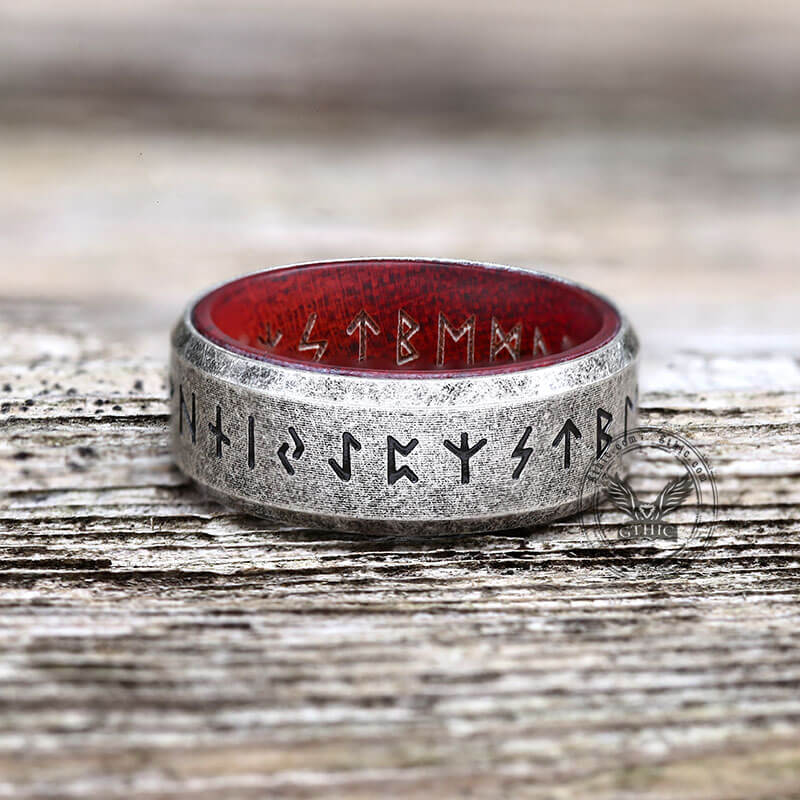 Retro Wood Runes Stainless Steel Viking Ring