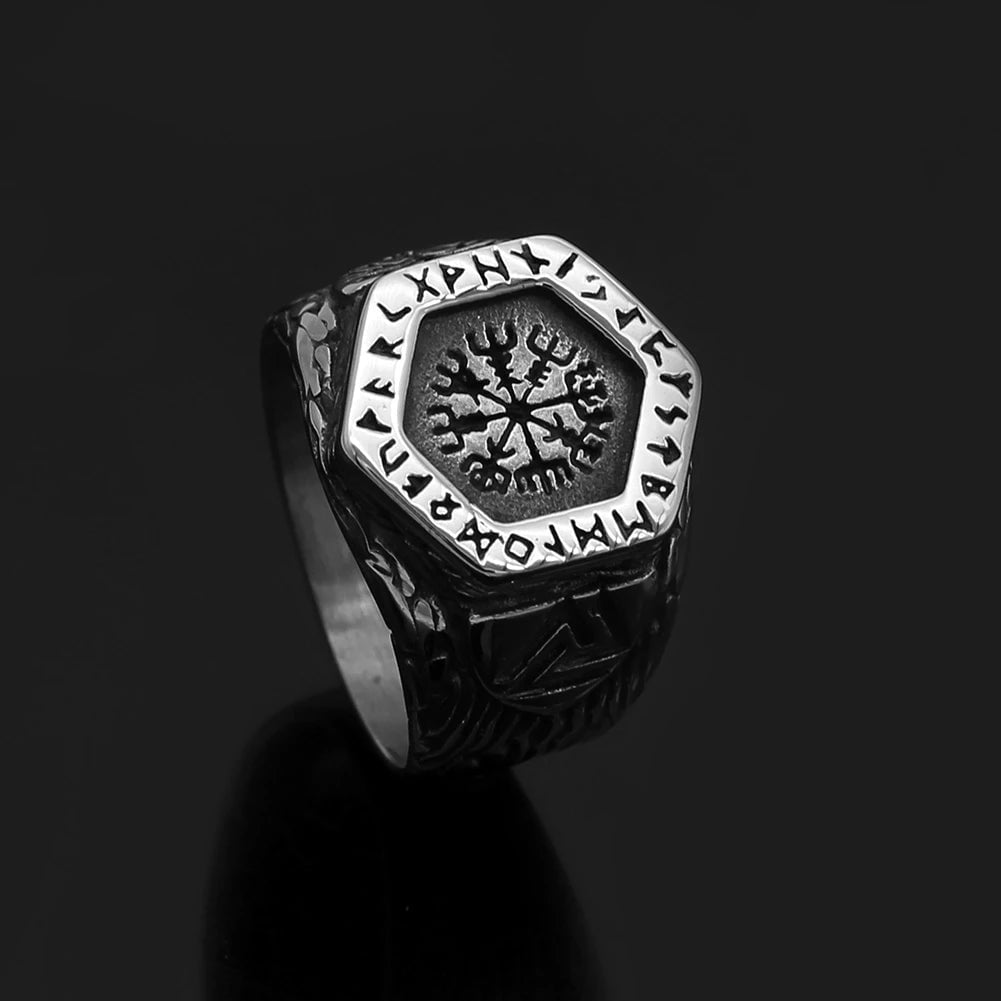 Vikings Helm of Awe and Rune Stainless Steel Ring