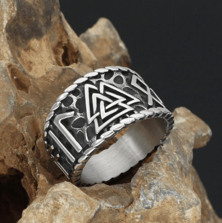 Vikings Runes and Valknut Stainless Steel Ring
