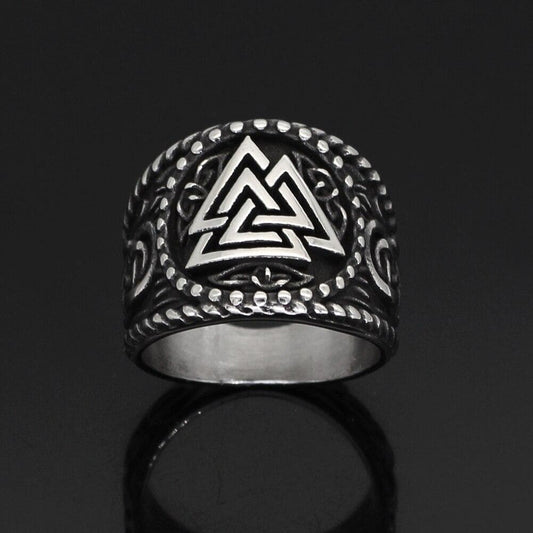 Viking Nordic Valknut Solid Stainless Steel Ring