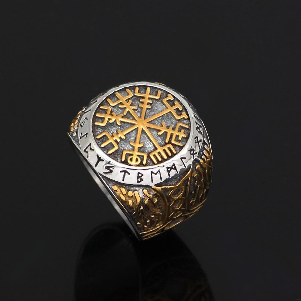 Viking Runic Vegvisir Stainless Steel Ring