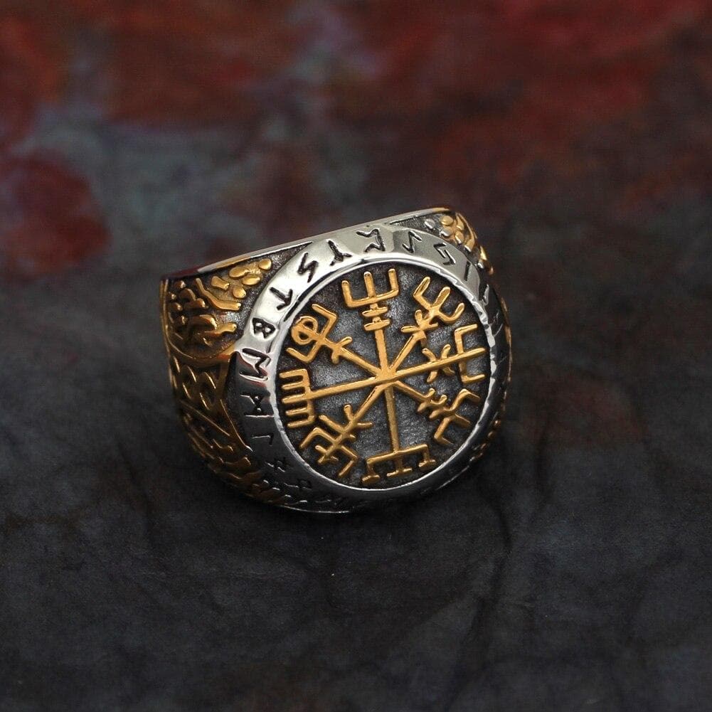 Viking Runic Vegvisir Stainless Steel Ring