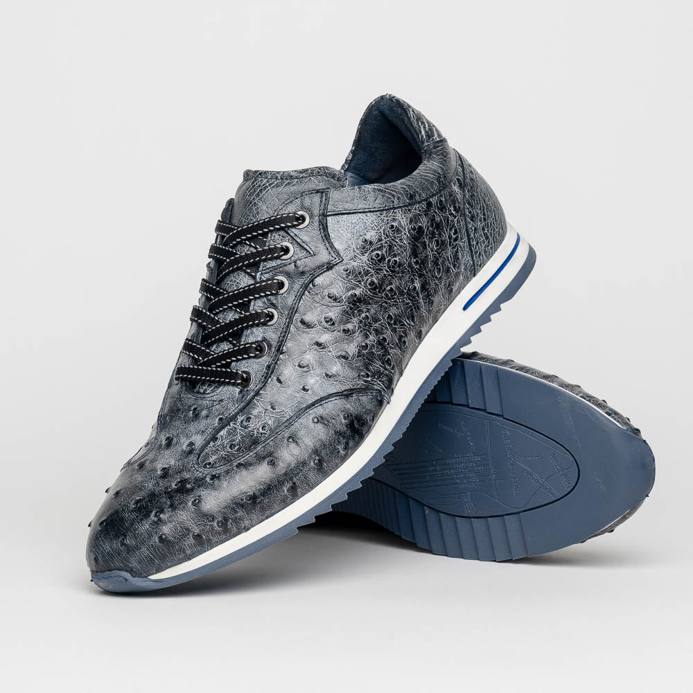 63-112-BLK RIO Ostrich Quill Sneakers, Black Denim