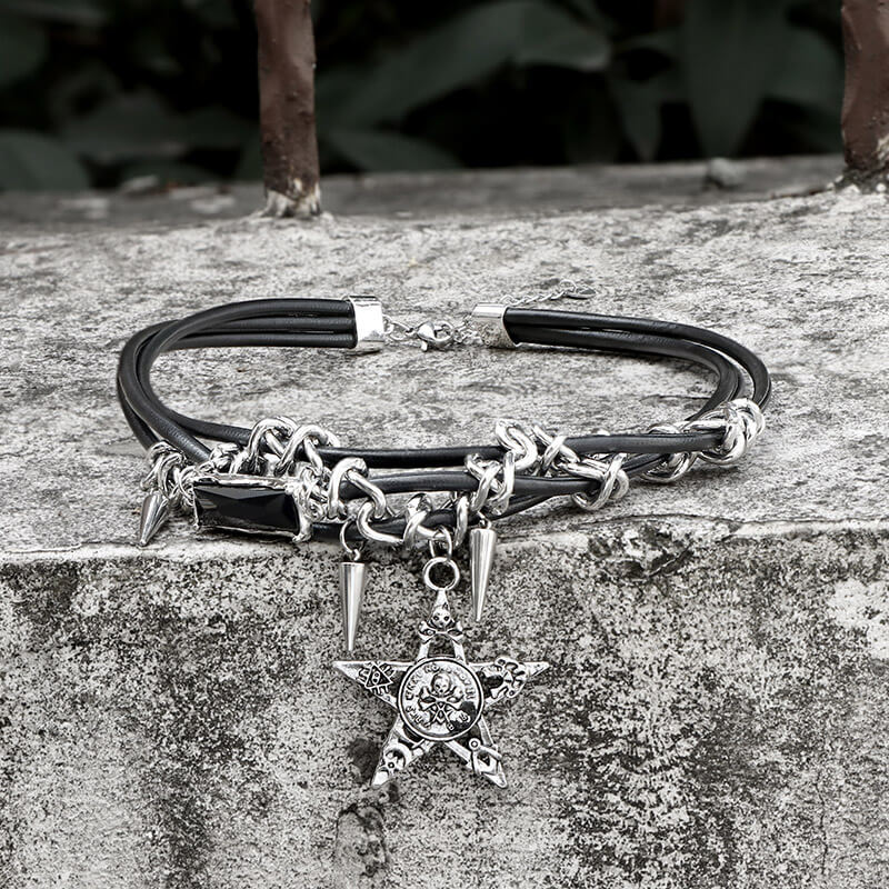 Rivet Skull Star Alloy Choker Necklace