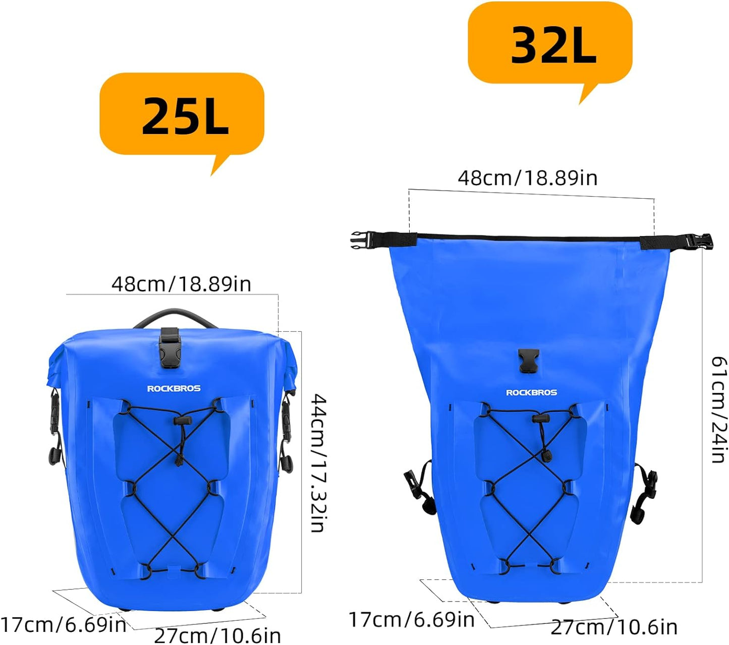 ROCKBROS 32L Waterproof Bike Pannier Durable Spacious Easy to Install