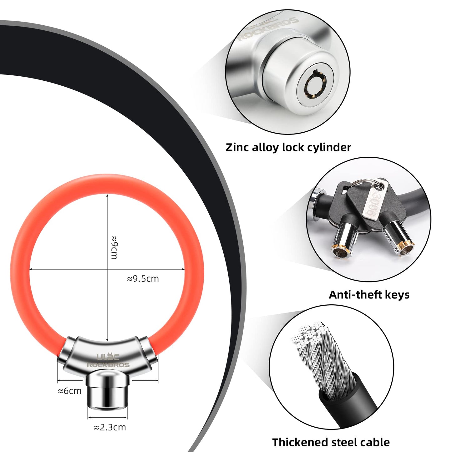 ROCKBROS Anti-Theft Bike Cable Lock Portable Key Lock Rustproof