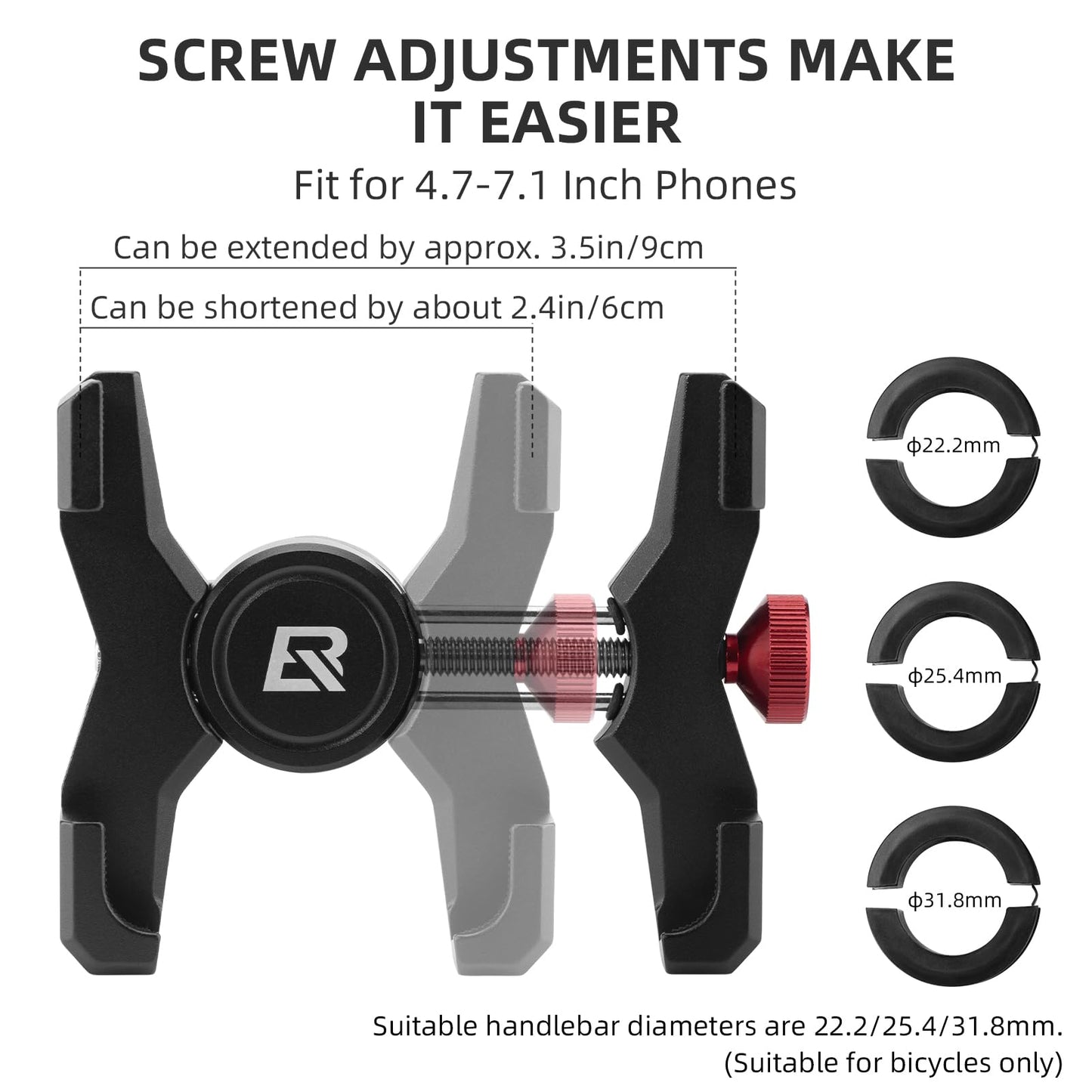 ROCKBROS Bike Phone Holder, Aluminum Handlebar Mount for 4.7-7.1" Phones