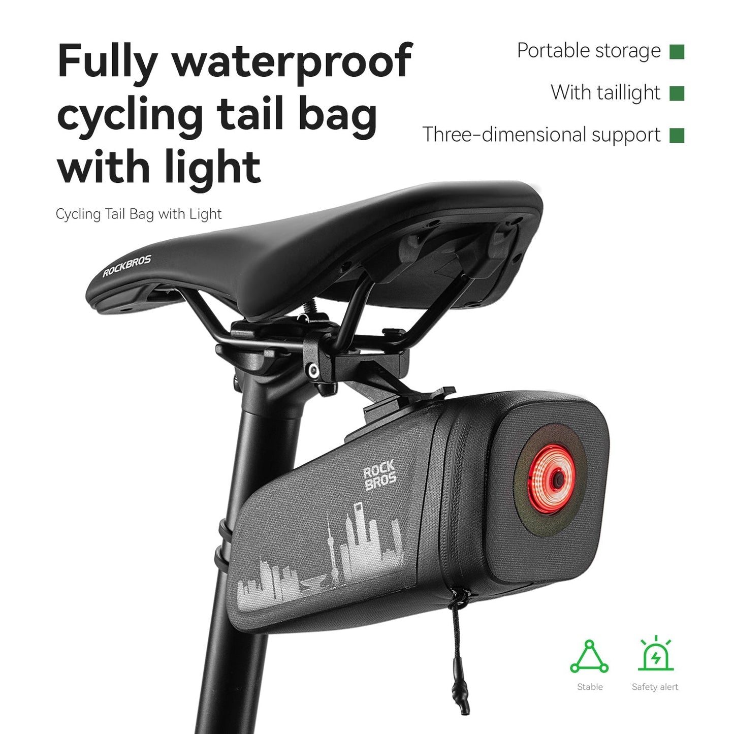 ROCKBROS Bike Saddle Bag Waterproof with Brake Sensor Tail Light