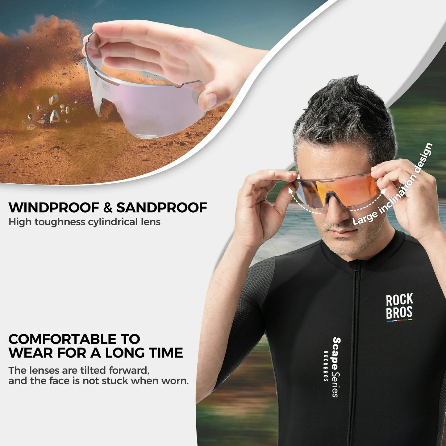 BOUNDLESS Three Lens Photochromic Cycling Sports Sunglasses