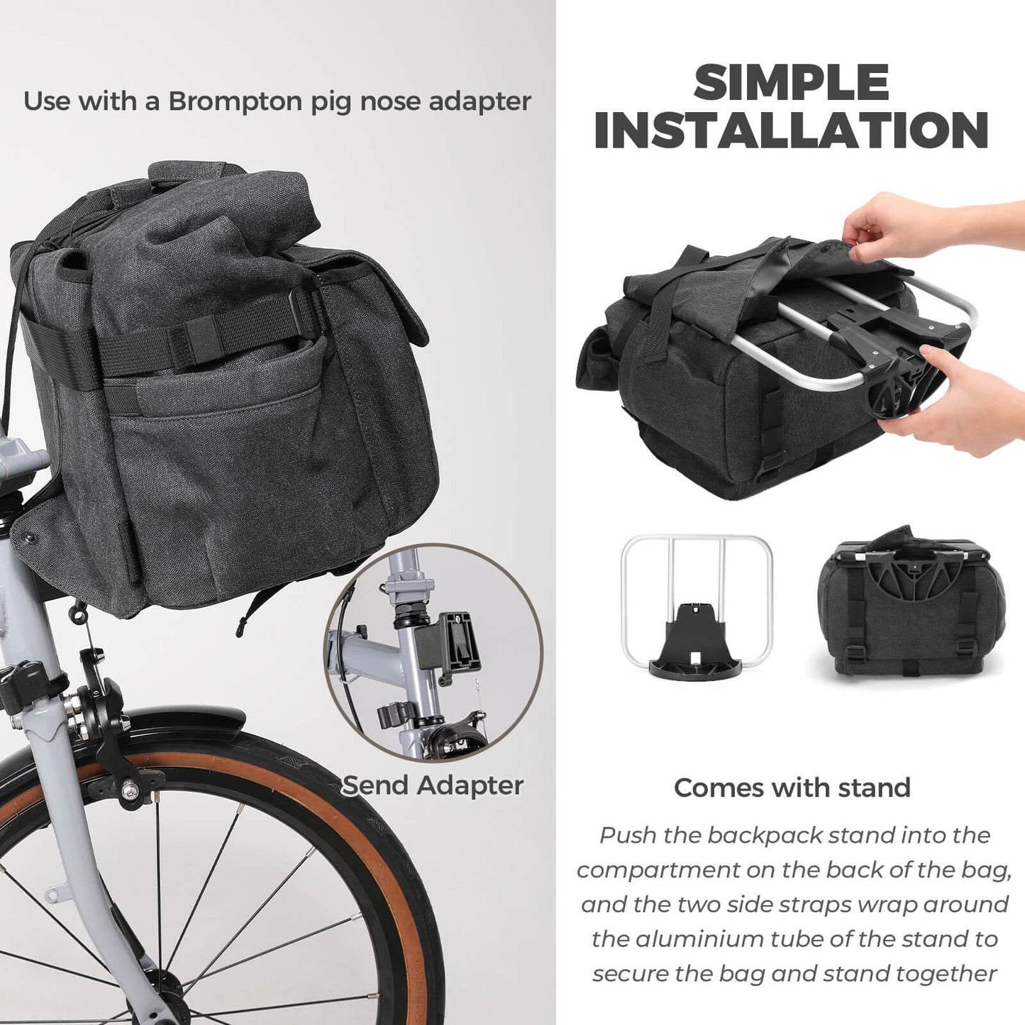 ROCKBROS Folding Bike Handlebar Bag Backpack - H46