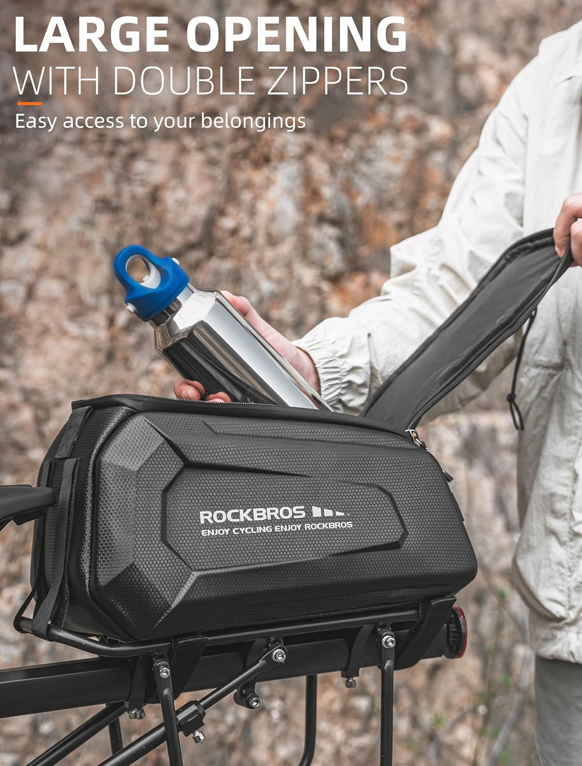 ROCKBROS Hard Shell Bike Rack Bag Waterproof 9L Capacity with Shoulder Strap