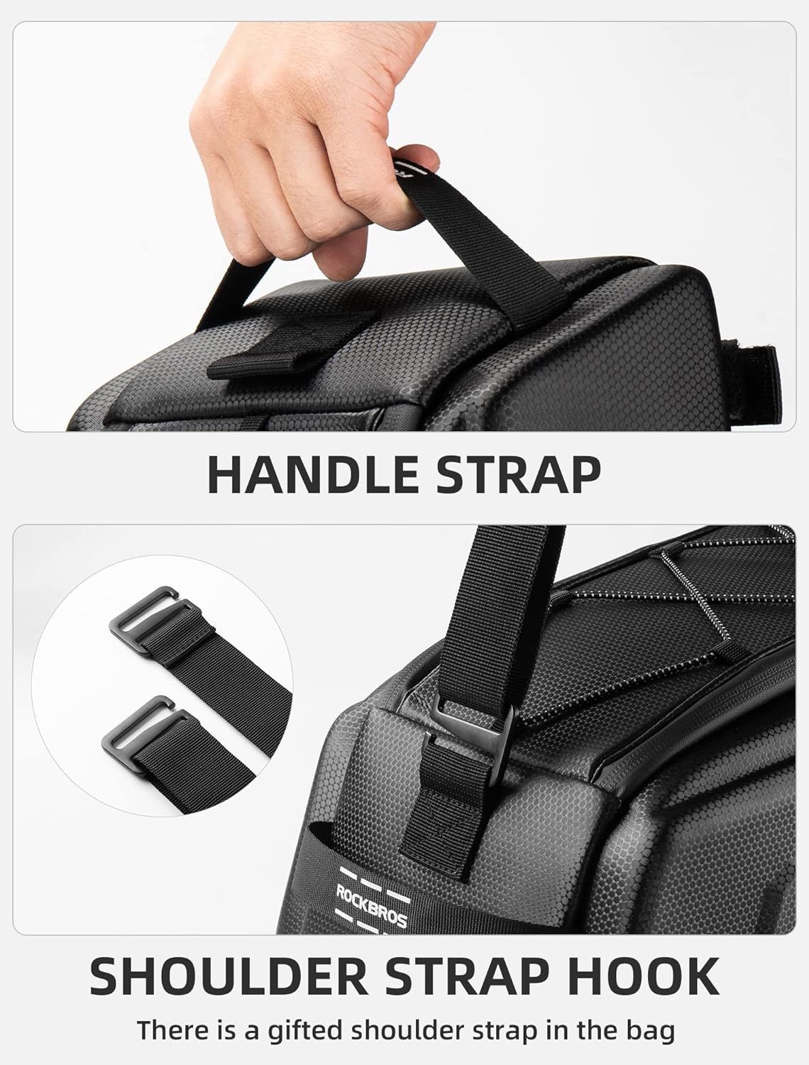 ROCKBROS Hard Shell Bike Rack Bag Waterproof 9L Capacity with Shoulder Strap