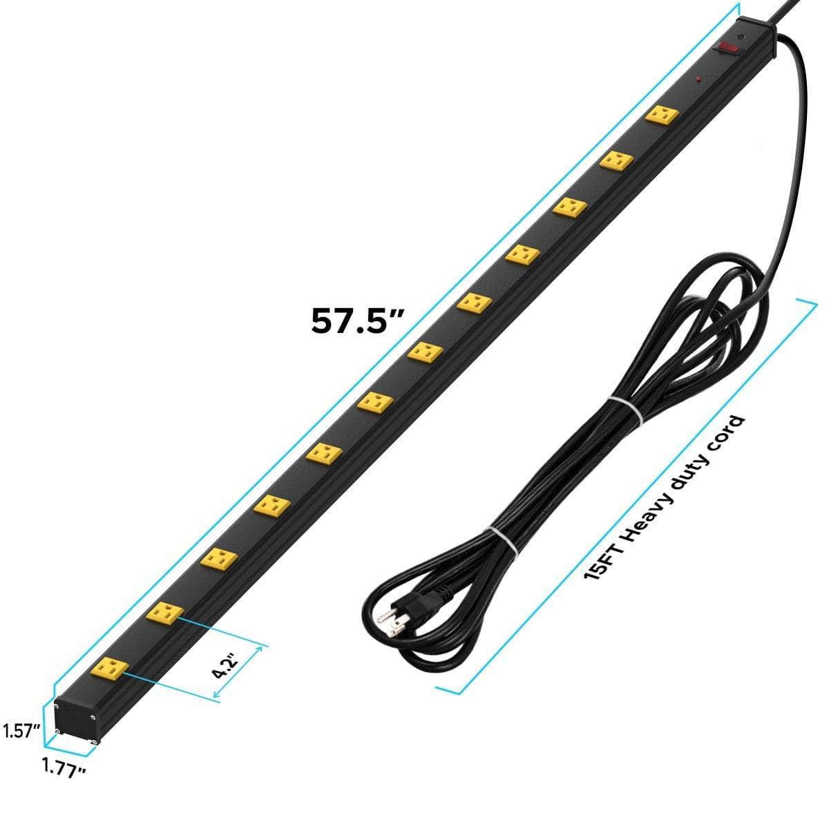 CRST 4.2" Wide Spaced 12 Outlets Mountable Metal Power Strip Surge Protector, 15FT Power Cord, Mounting Brackets Included