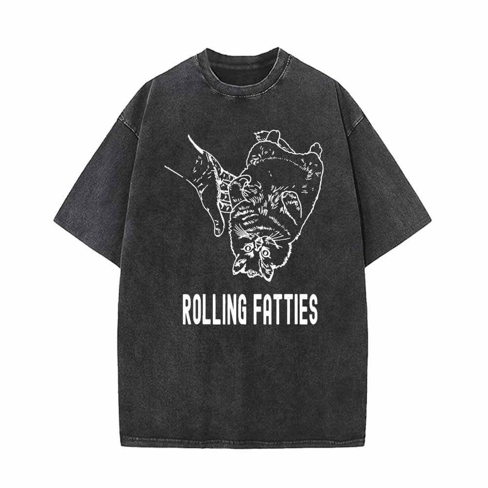 Rolling Fatties Cute Cat Vintage Washed T-shirt